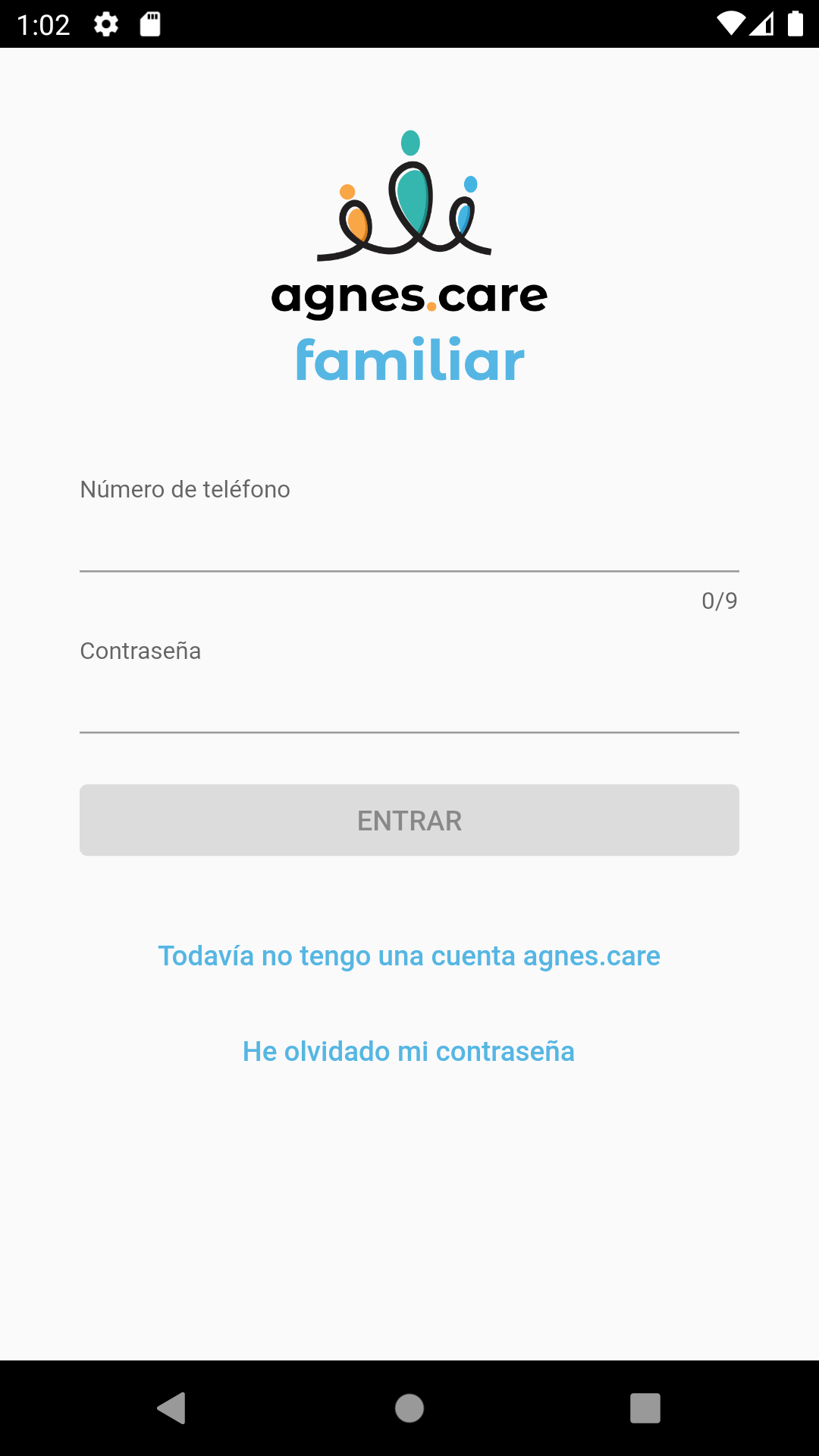 Agnes Family App sign in page